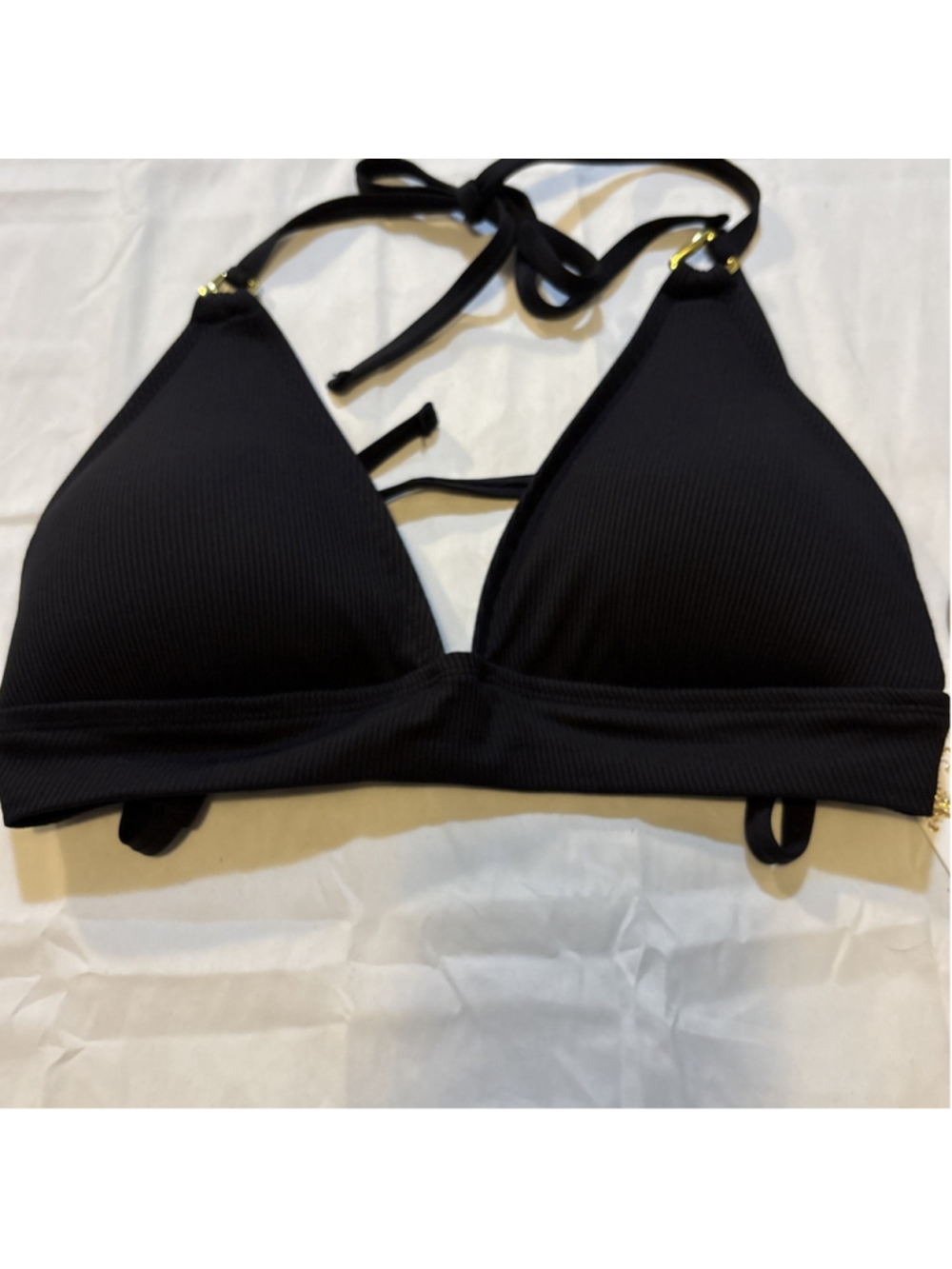 Becca Modern Edge Textured Rib Halter Bikini Top Medium